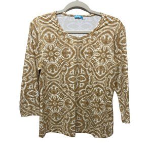 J. Mclaughlin catalina cloth brown white geometric printed blouse large